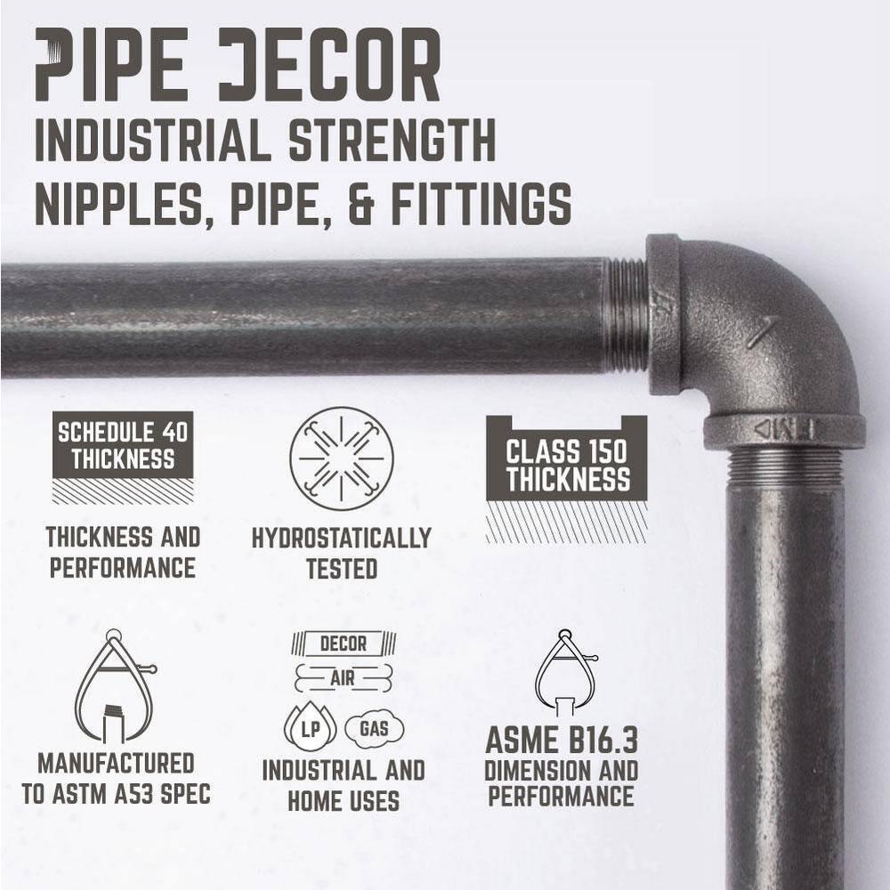 PIPE DECOR 1/2 in. Black Pipe 8 in. L Wall Mounted Shelf Bracket Kit (6-Pack)