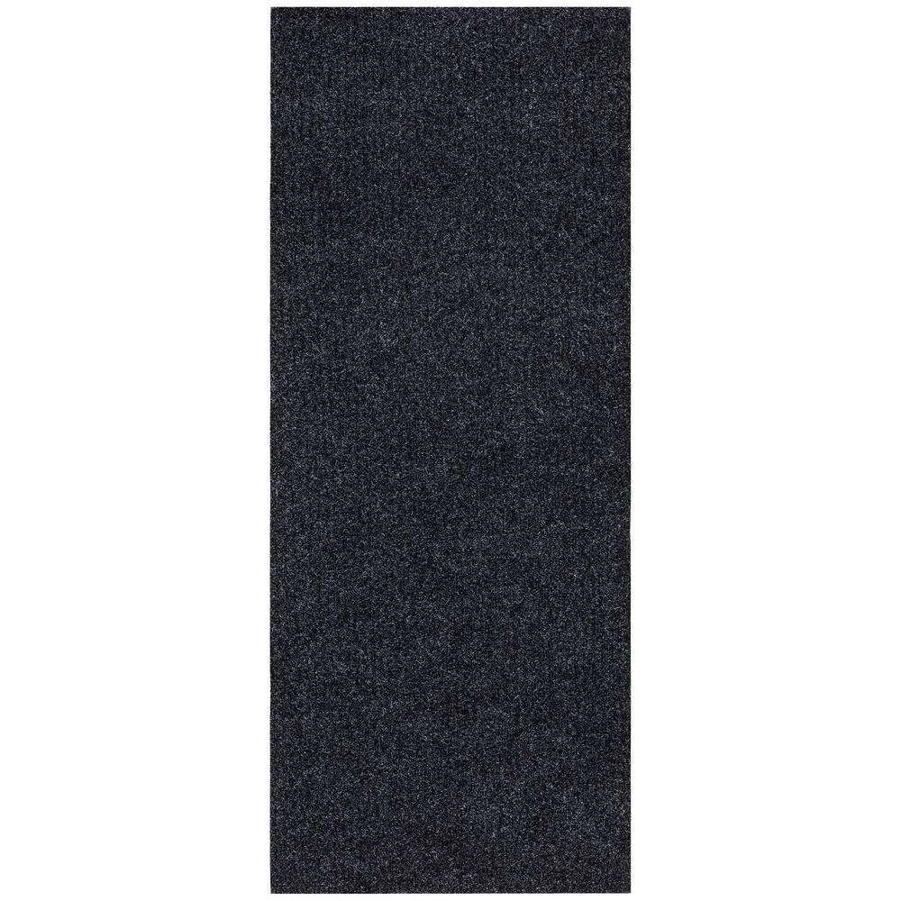 Sweet Home Stores Ribbed Waterproof Non-Slip Rubber Back Solid Runner Rug 2 ft. W x 18 ft. L Black Polyester Garage Flooring