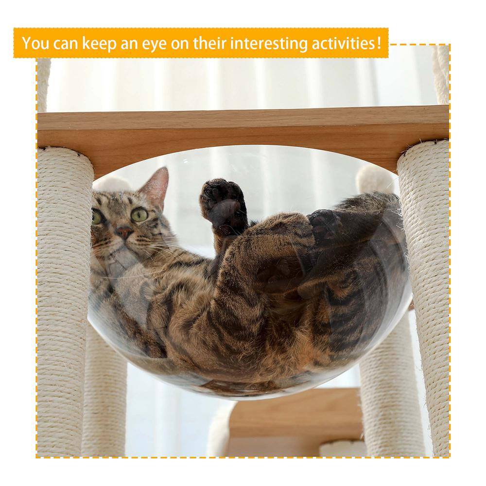Foobrues Wooden Cat Tree Multi-Level Cat Tower with Fully Sisal Covering Scratching Posts, Deluxe Condos and Capsule Nest