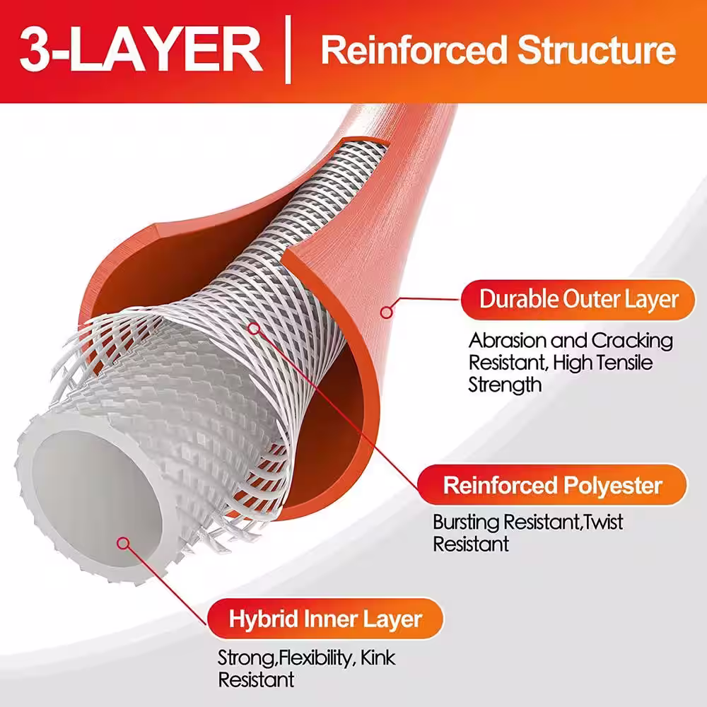 None 1/2 in. x 100 ft. Heavy-Duty, Flexible and Light-Weight Water Hose, Burst 600 PSI, Kink-less Hybrid Rubber Hose