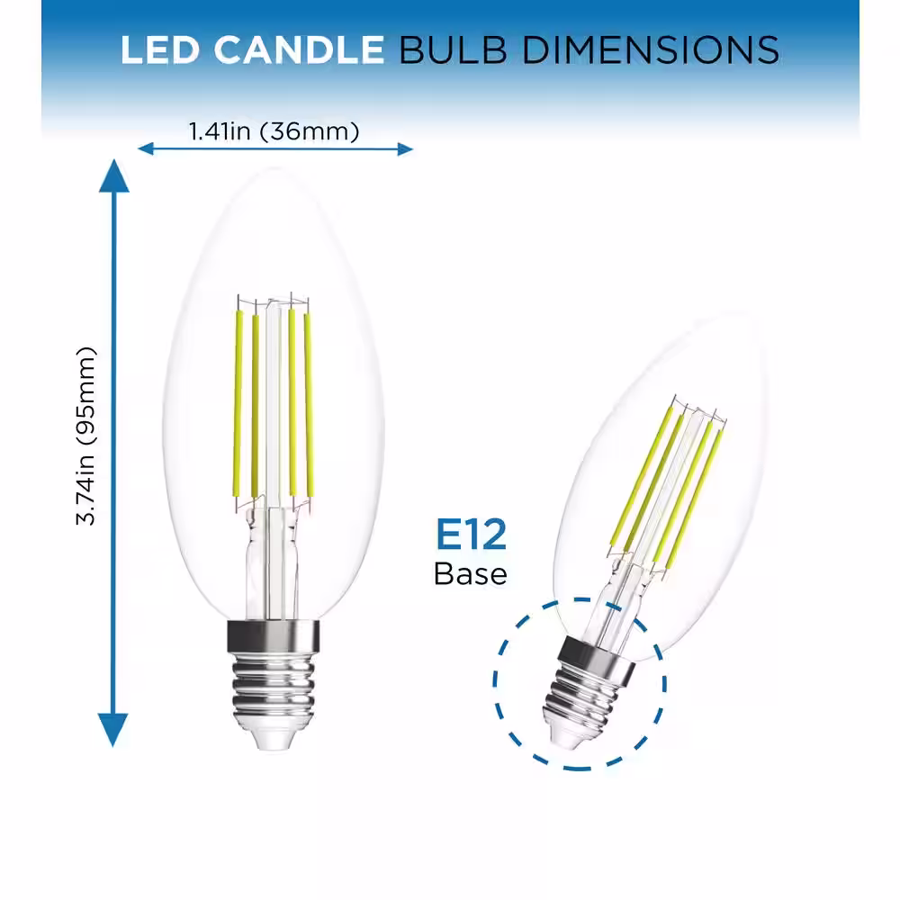 Viribright 35-Watt Equivalent B10 Dimmable ENERGY STAR E12 Candelabra Base LED Light Bulb 2700K warm White (12-Pack)