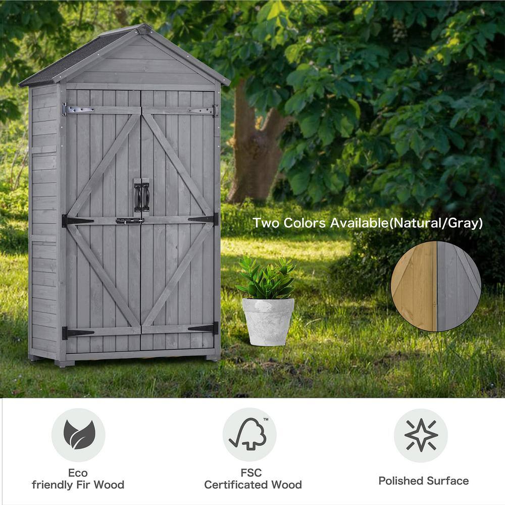 None 5.8 ft. W x 3 ft. D Gray Wood Lean-to Shed Tool Organizer with Waterproof Asphalt Roof Lockable Doors(17.4 sq. ft.)