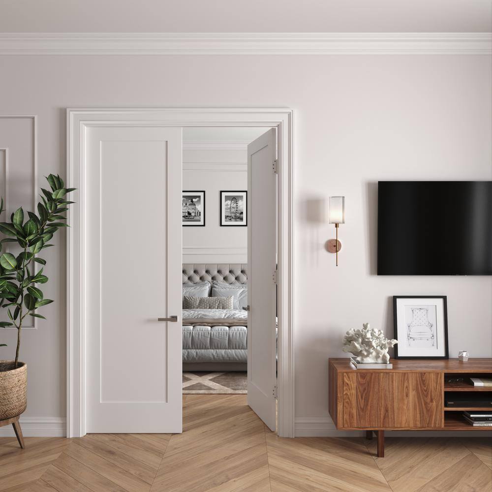 RESO 48 In. x 96 In.Bi-Parting Solid Core Primed White Composite Double Pre-hung French Door Catch Ball Oil Bronze Hinges