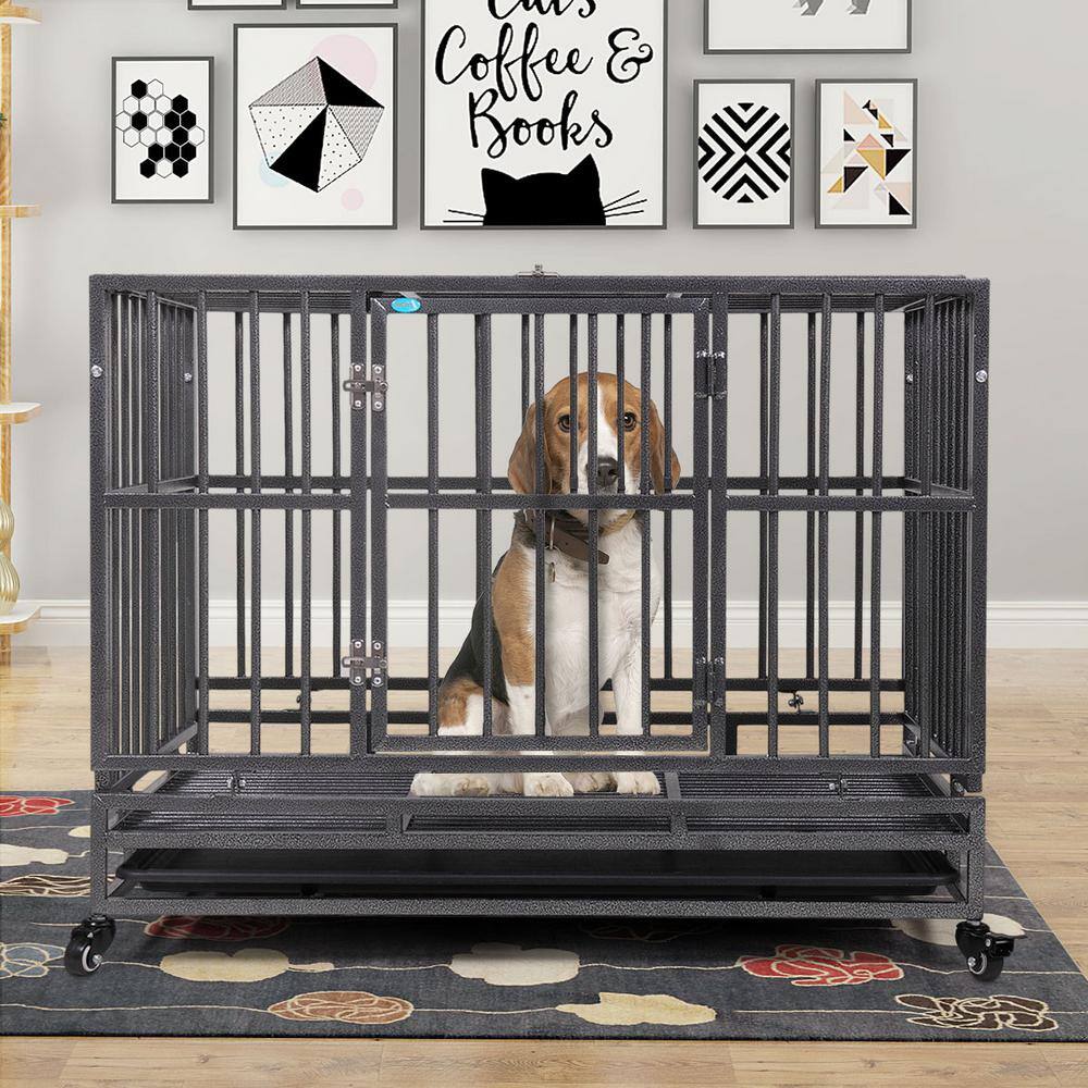 COZIWOW 3 ft. L x 2 ft. W x 2.5 ft. H Dog Crate Kennel with Tray and Wheels, Openable Top