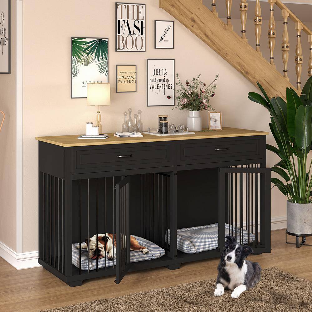 None XL Dog Crates for Extra Large Dogs, Black Large Furniture Style Dog Crate with Removable Irons, Indestructible Dog Crate