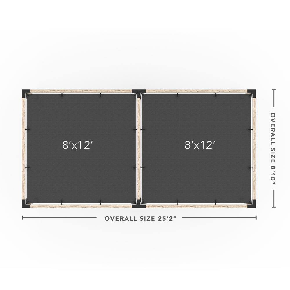 TOJA GRID 8 ft. L x 24 ft. W Double Pergola Kit with 2 Crimson Shade Sails, for 4x4 Wood