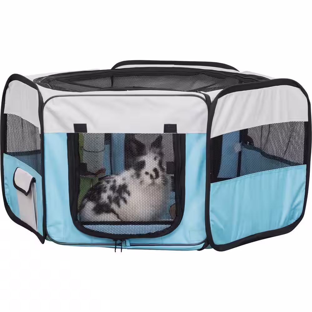 TRIXIE 51 in. x 21.7 in. Large Soft-Sided Nylon Mobile Playpen, Turquoise