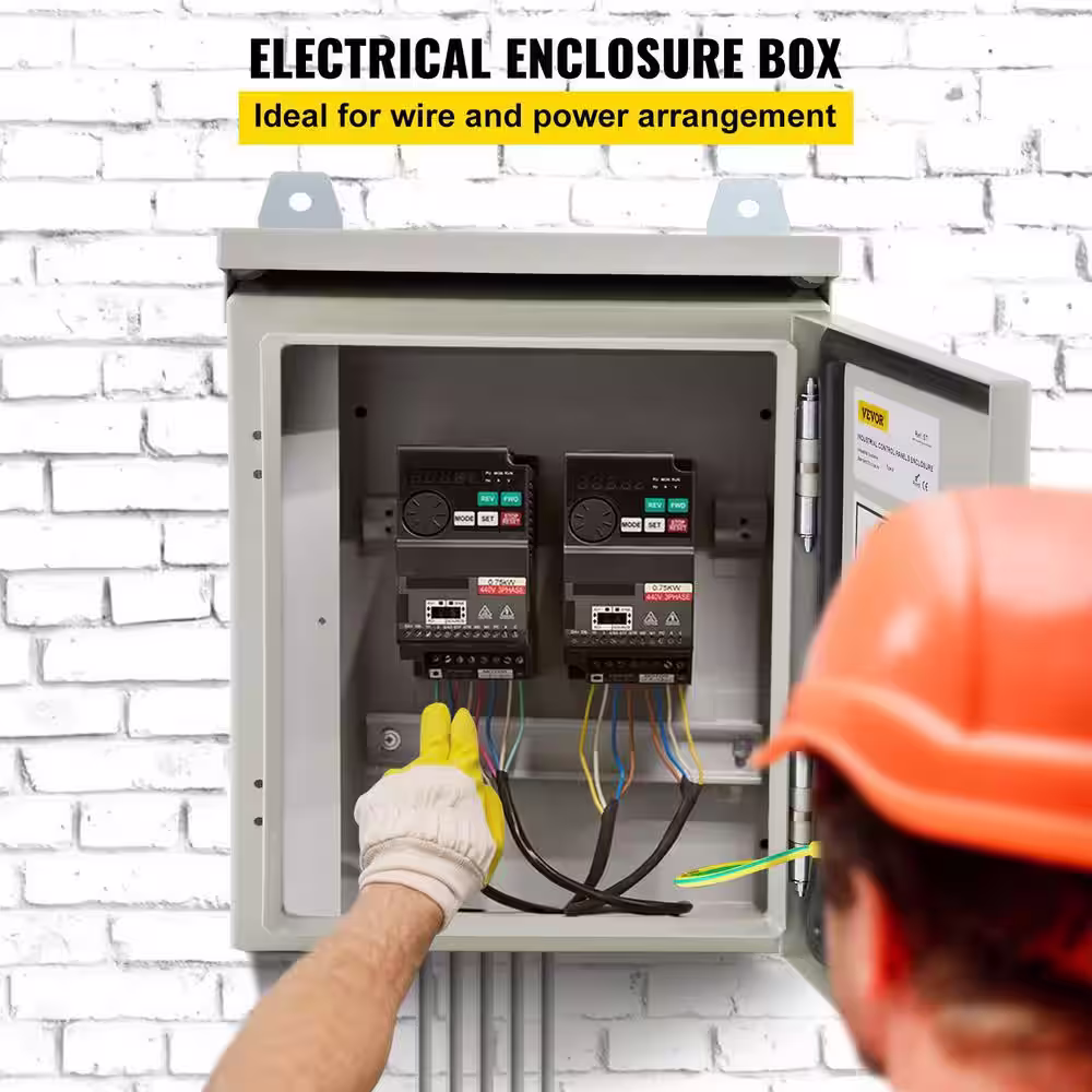 None Electrical Enclosure Box 16 x 16 x 6 in. NEMA 4X IP65 Junction Box Carbon Steel Hinged with Rain Hood for Outdoor Indoor