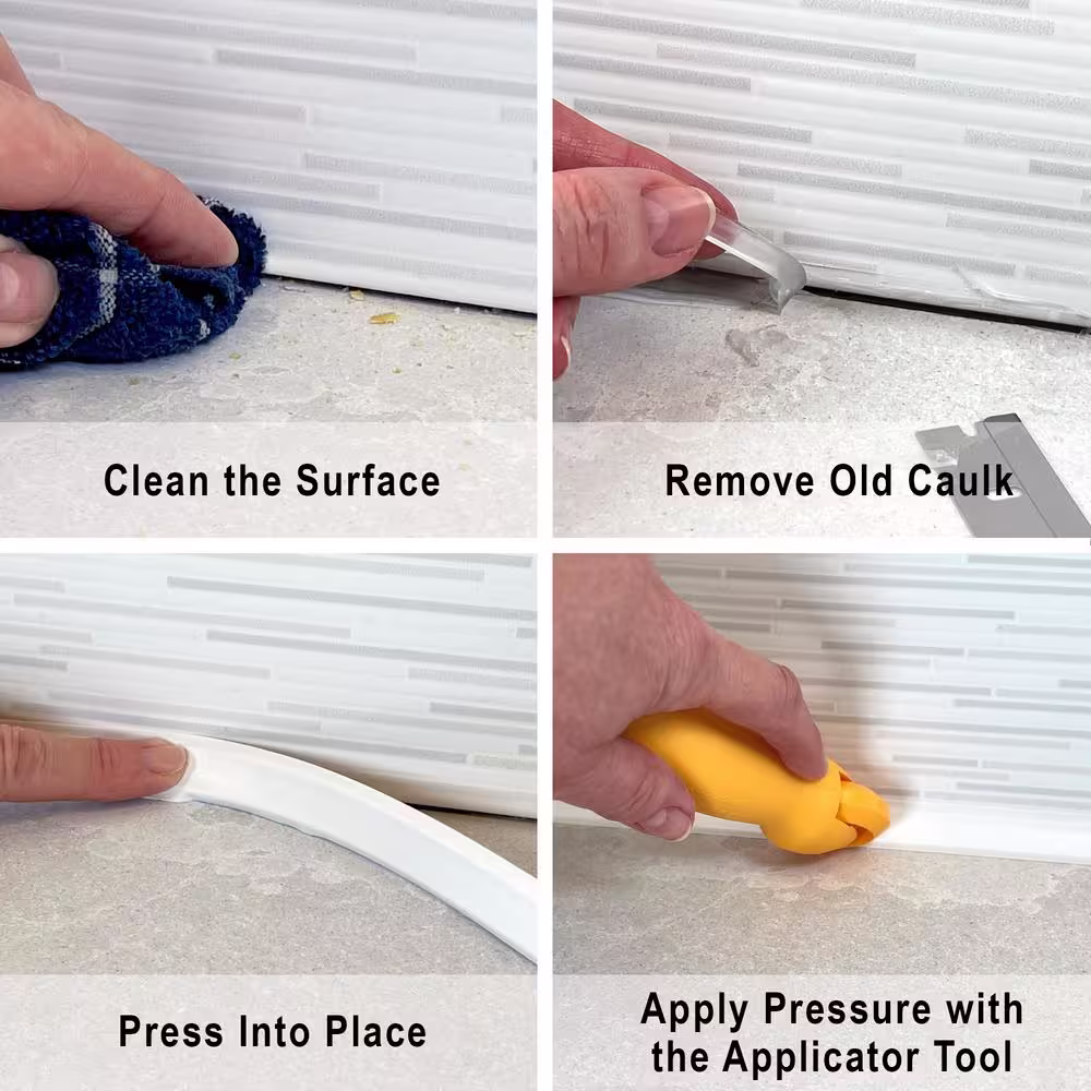InstaTrim 1/2 in. x 20 ft. White PVC Self-adhesive Flexible Caulk Trim Molding and Applicator Tool