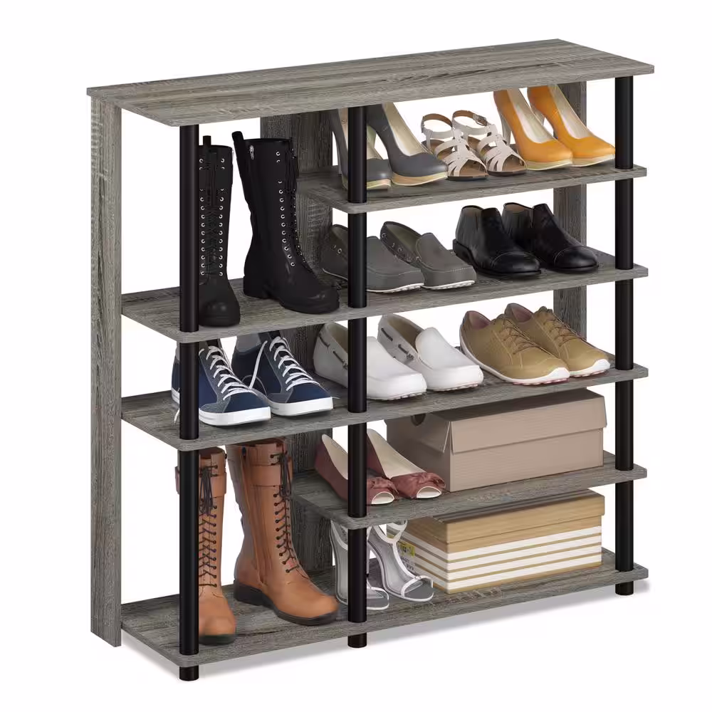 Furinno Turn-N-Tube 36.61 in. H 13-Pair 5-Shelf Wood Shoe Rack in French Oak