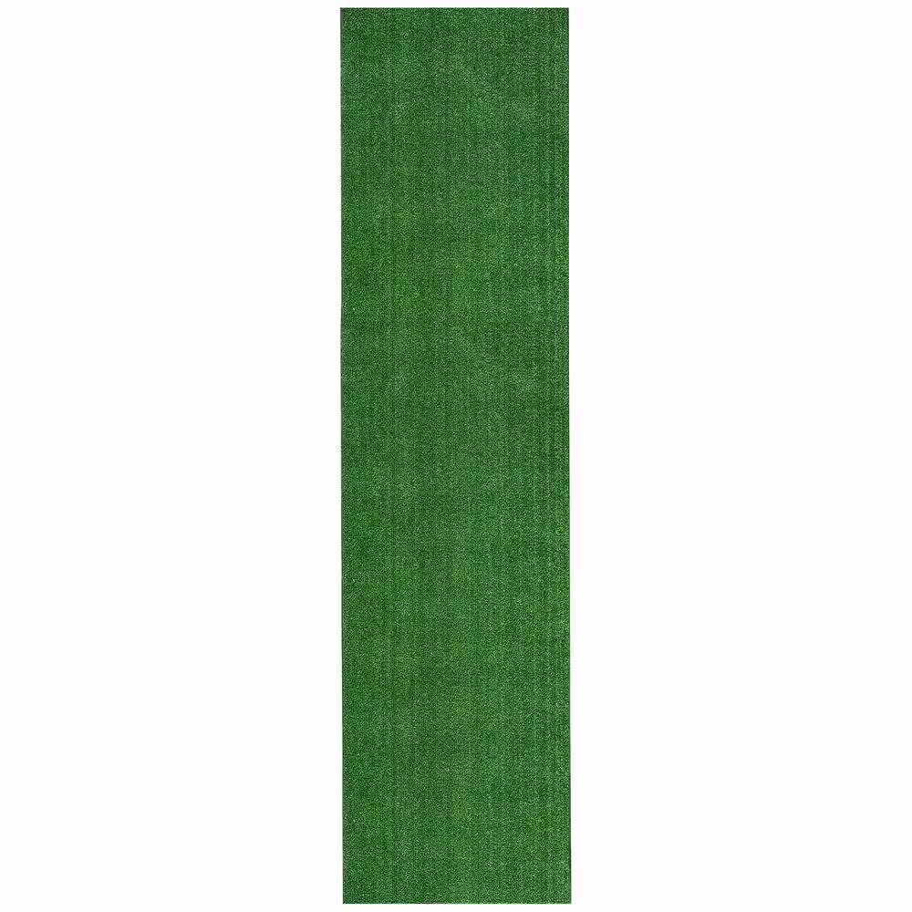 Sweet Home Stores Green 2 ft. x 21 ft. Meadowland Collection Waterproof Solid Grass Artificial Grass Indoor/Outdoor Area Rug