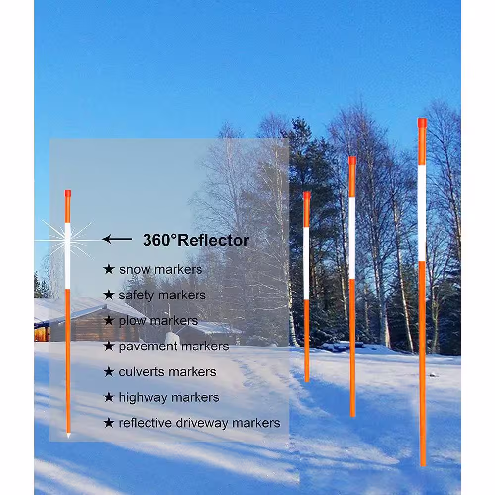 None 48 in. Driveway Markers 1/4 in. Dia Driveway Poles Snow Markers Snow Stakes, Orange (20-Pack)