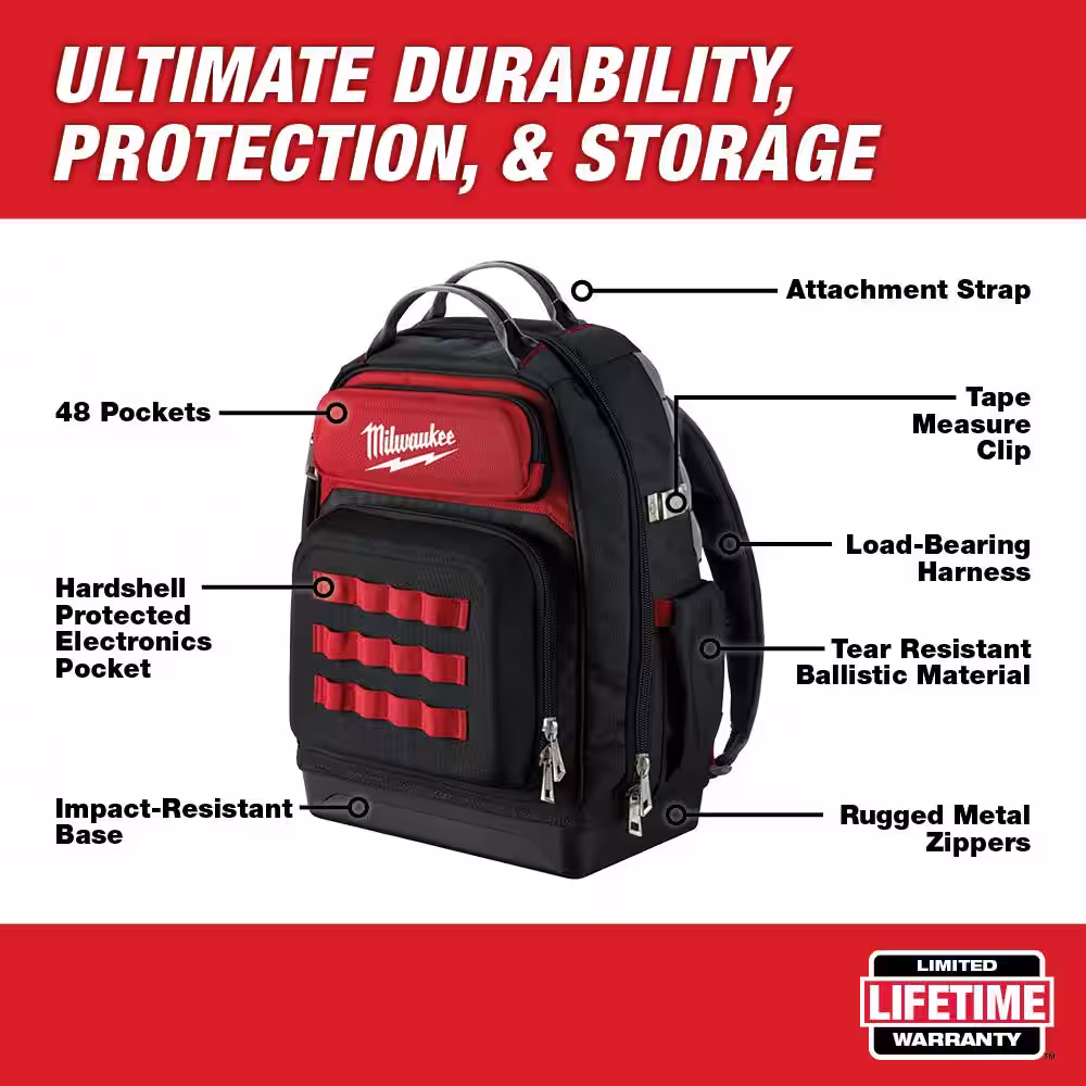 Milwaukee 15 in. Ultimate Jobsite Backpack with 9-Pocket Utility Pouch
