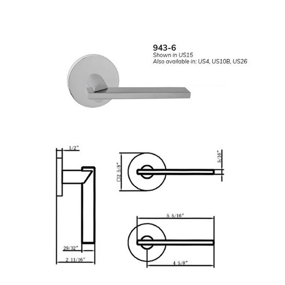 None Bravura Raleigh 943-6 Passage (Hall/Closet) Door Lever Bright Chrome w/ round trim