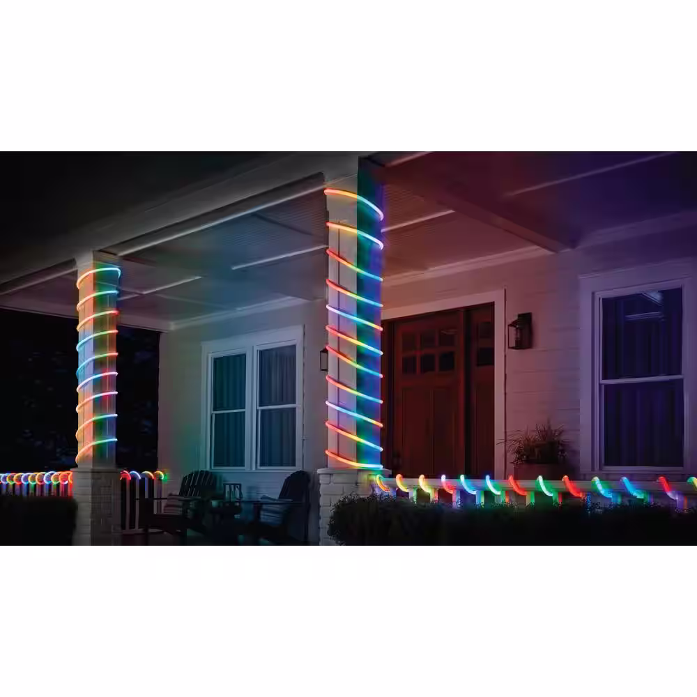 EcoSmart 16.4 ft. Smart RGBWIC Dynamic Color Changing 360Â° Dimmable Plug-In LED Outdoor Rope Light Powered by Hubspace