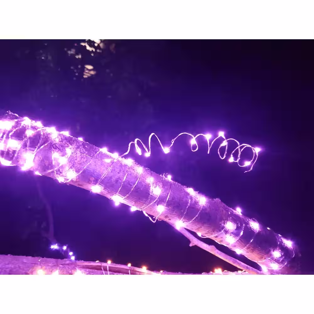 None Outdoor 100-Light 20 ft. Solar Pink Integrated LED String Light (4-Pack)
