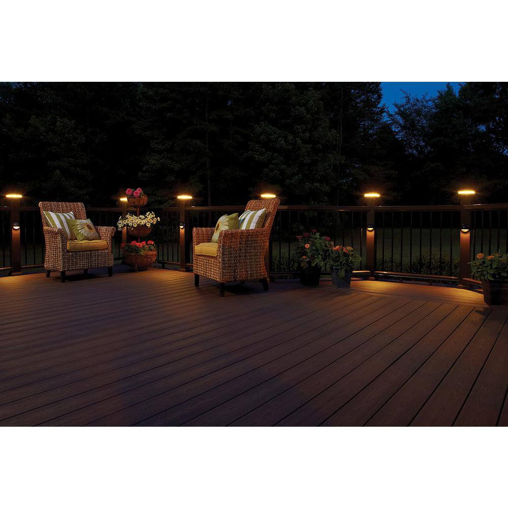 Fiberon 4 in. x 4 in. Simply Brown Integrated LED Fits Post Sleeve Hardwired Flat Halo Deck Post Cap Light