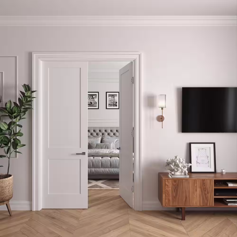 RESO 72 in. x 96 in. Bi-Parting Solid Core Primed White Composite Wood Double Pre-hung interior French Door Oil Bronze Hinges