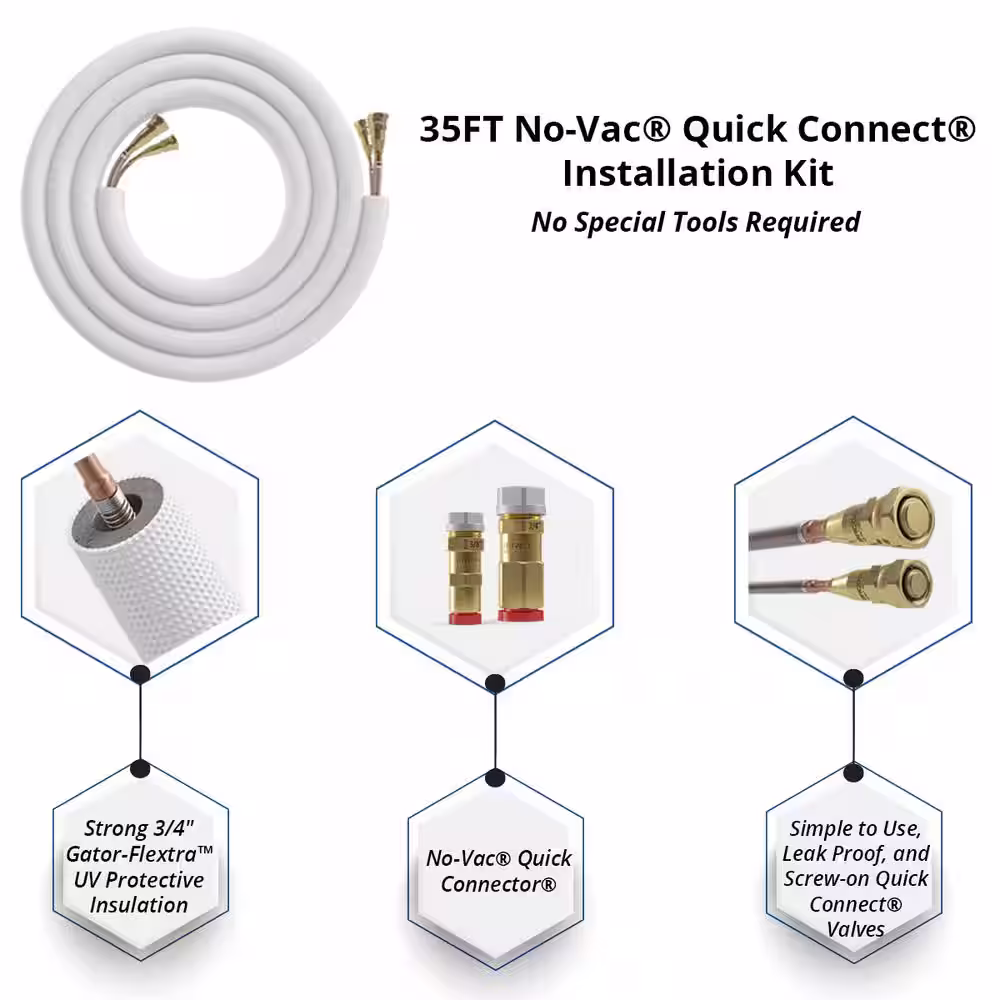 MRCOOL DIY Universal 3 Ton 36000 BTU 18 SEER Split System Heat Pump with 35 ft. NoVac Install Kit and 8kW HeatKit 208/230V