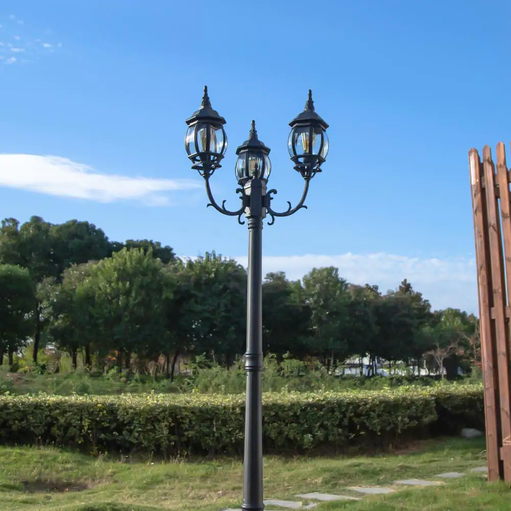 LUTEC 3-Head Black Outdoor Post Light