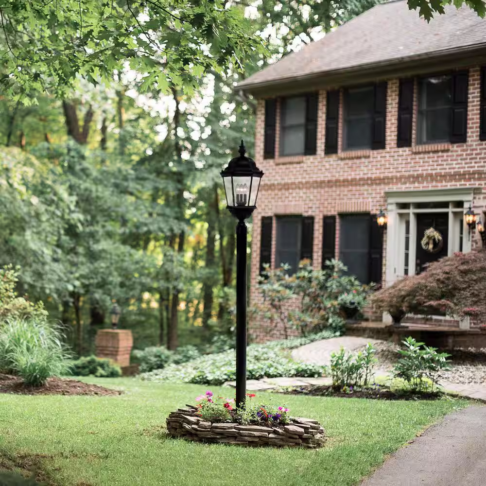 Designers Fountain Stockton 3-Light Black Cast Aluminum Line Voltage Outdoor Weather Resistant Post Light with No Bulb Included