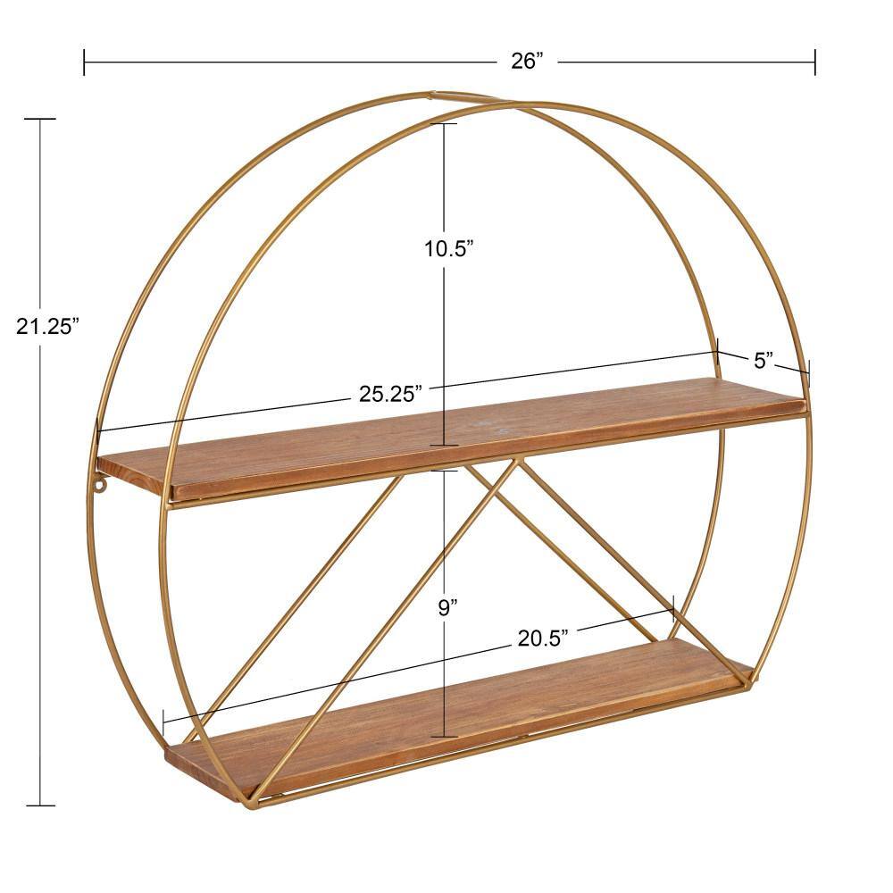 Kate and Laurel Delmar 26 in. x 21 in. x 5 in. Brown/Gold Decorative Wall Shelf