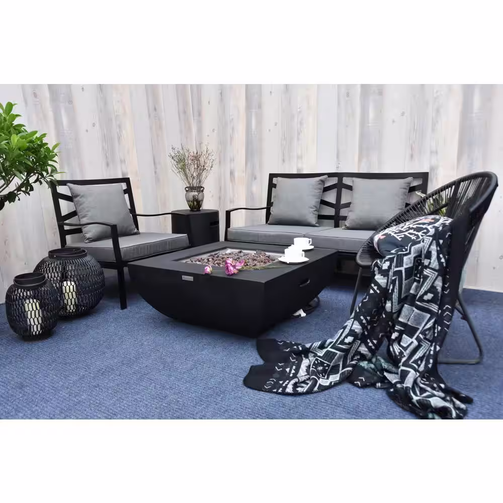 Modeno Aurora 34 in. x 14 in. Square Concrete Propane Fire Pit in Black