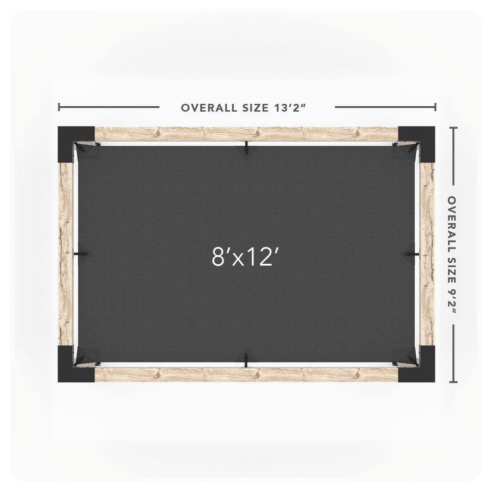 TOJA GRID 8 ft. L x 12 ft. W Pergola Kit with 4x4 KNECT Post Wall and White Shade Sail for 6x6 Wood Posts