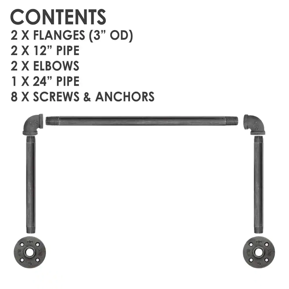 Pipe Decor 1/2 in. x 2 ft. L Black Pipe Wall Mounted Clothing Rack Kit