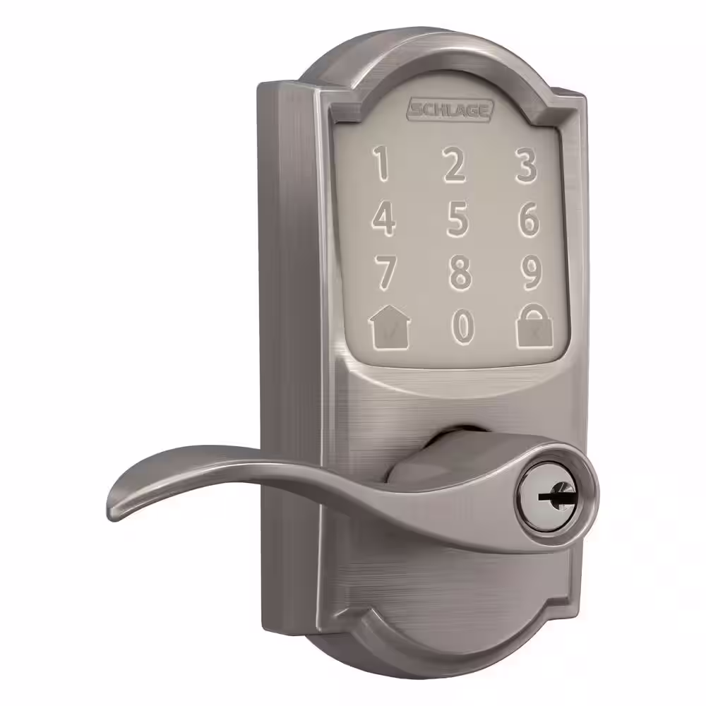 Schlage Camelot Satin Nickel Electronic Encode Smart WiFi Accent Lever with Alarm