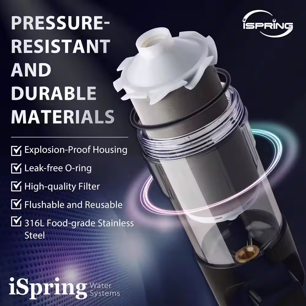ISPRING WSP100ARJ-BP Spin-Down Sediment Water Filter with Bypass, Jumbo Size, Reusable, Touch-Screen Auto Flushing Module