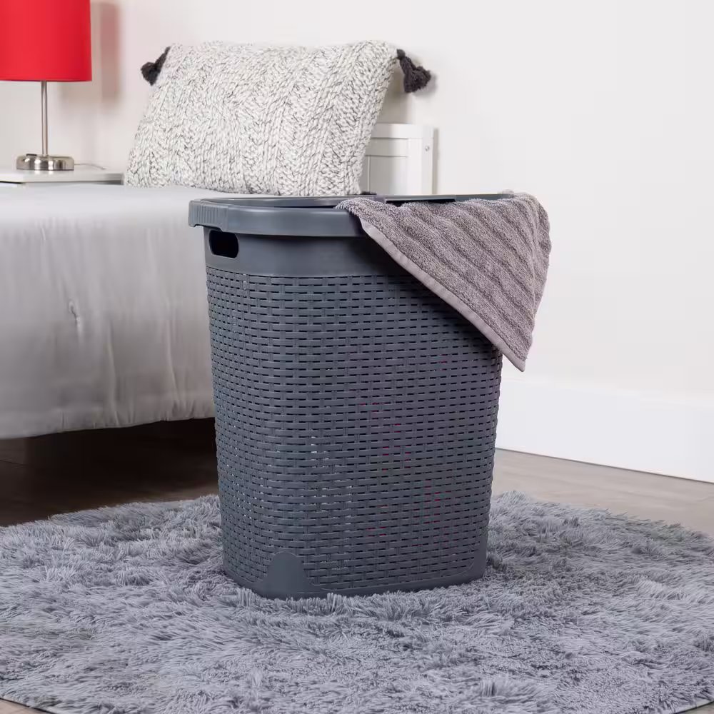 Mind Reader Basket Collection, Slim Laundry Hamper, 50 Liter (15kg/33lbs) Capacity, Attached Hinged Lid, Set of 2, Gray