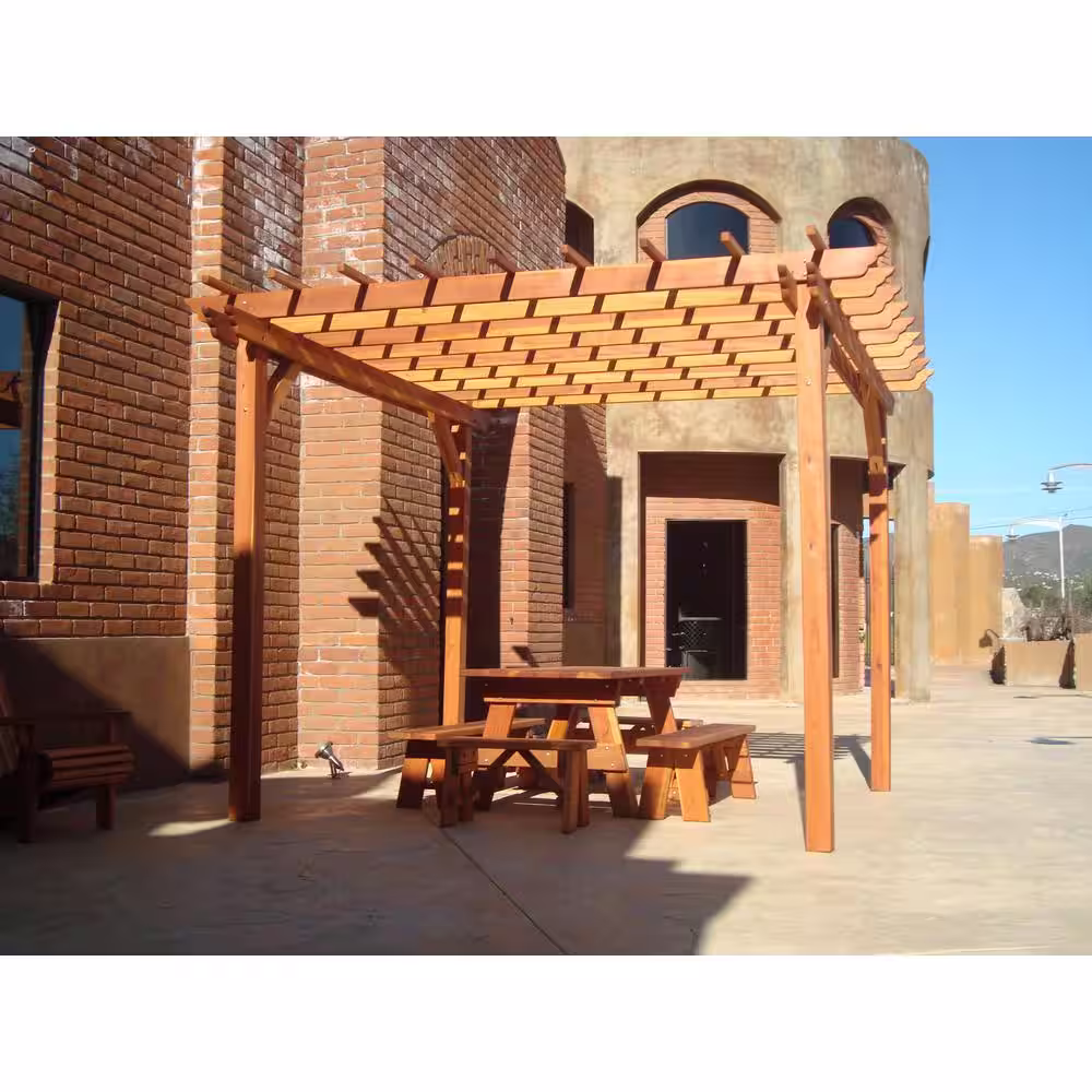 None 16 ft. x 16 ft. 1905 Super Deck Redwood Pergola