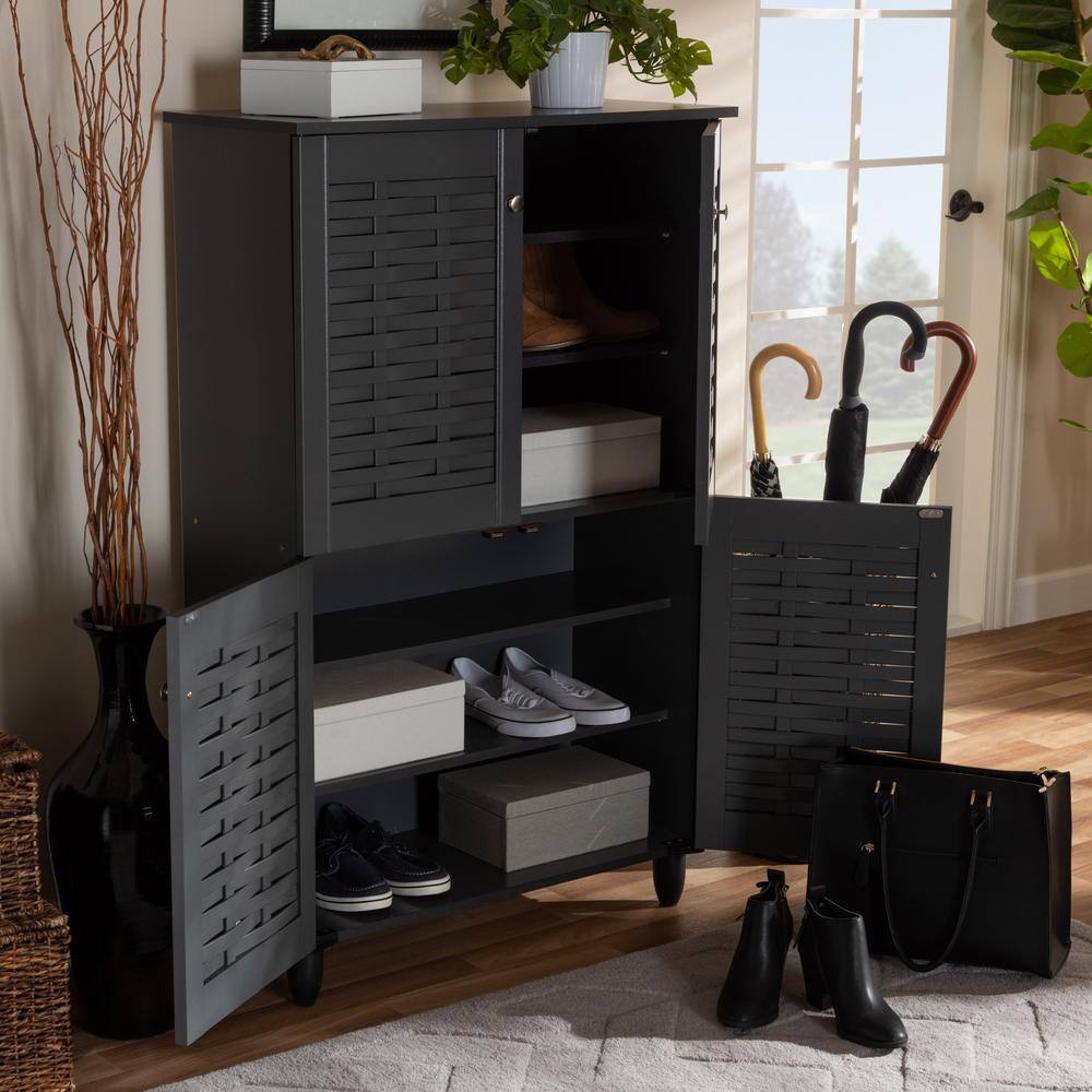Baxton Studio 48.2 in. H x 30 in. W Gray Wood Shoe Storage Cabinet