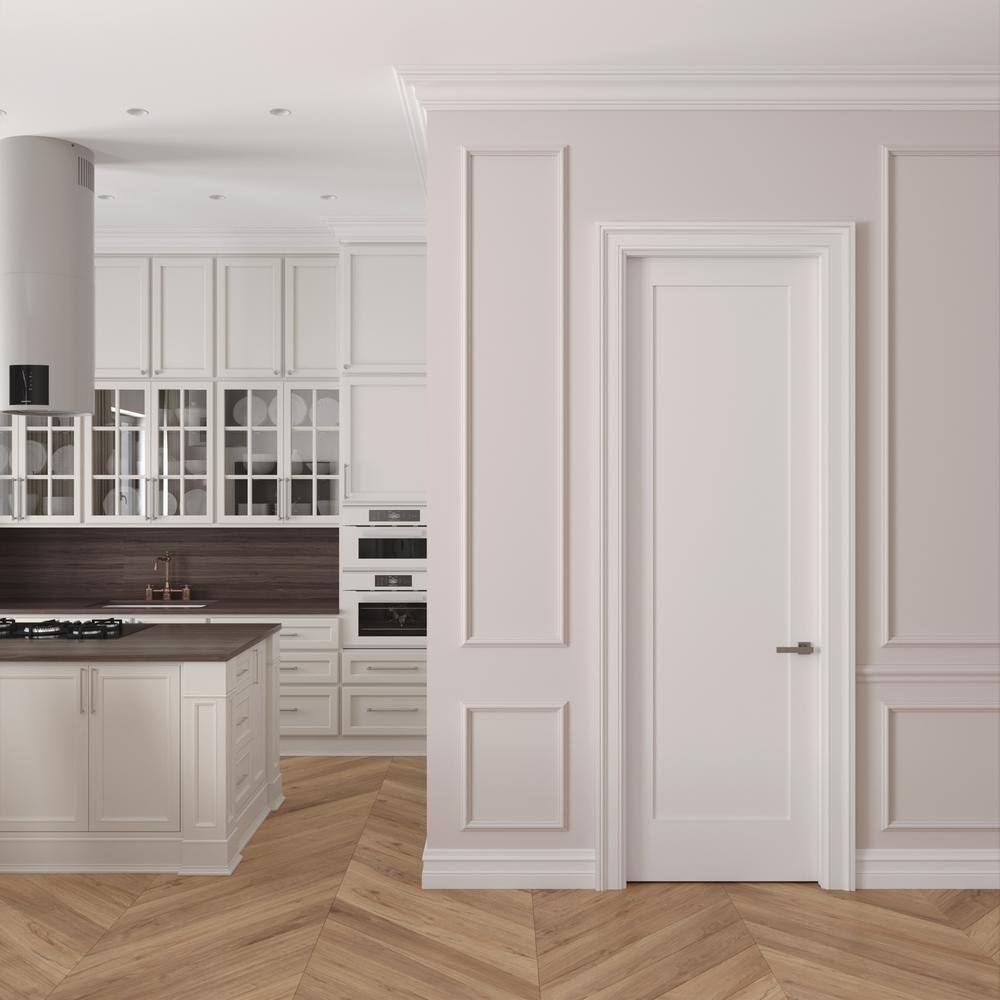 RESO 32 in.  x 96 in. Right-Handed Solid Core Primed White Composite Single Pre-hung Interior Door Polished Nickel Hinges