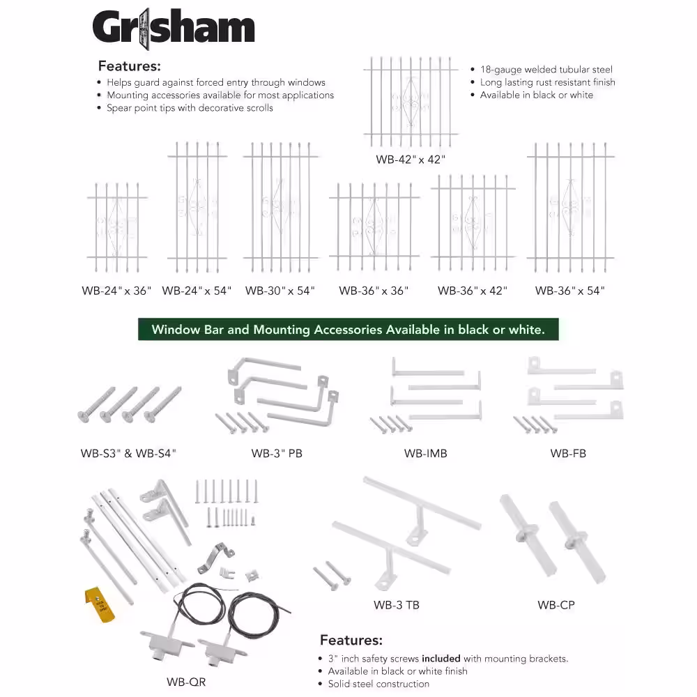Grisham 4 in. One-Way Screws for Window Bar, White (4-Pack)