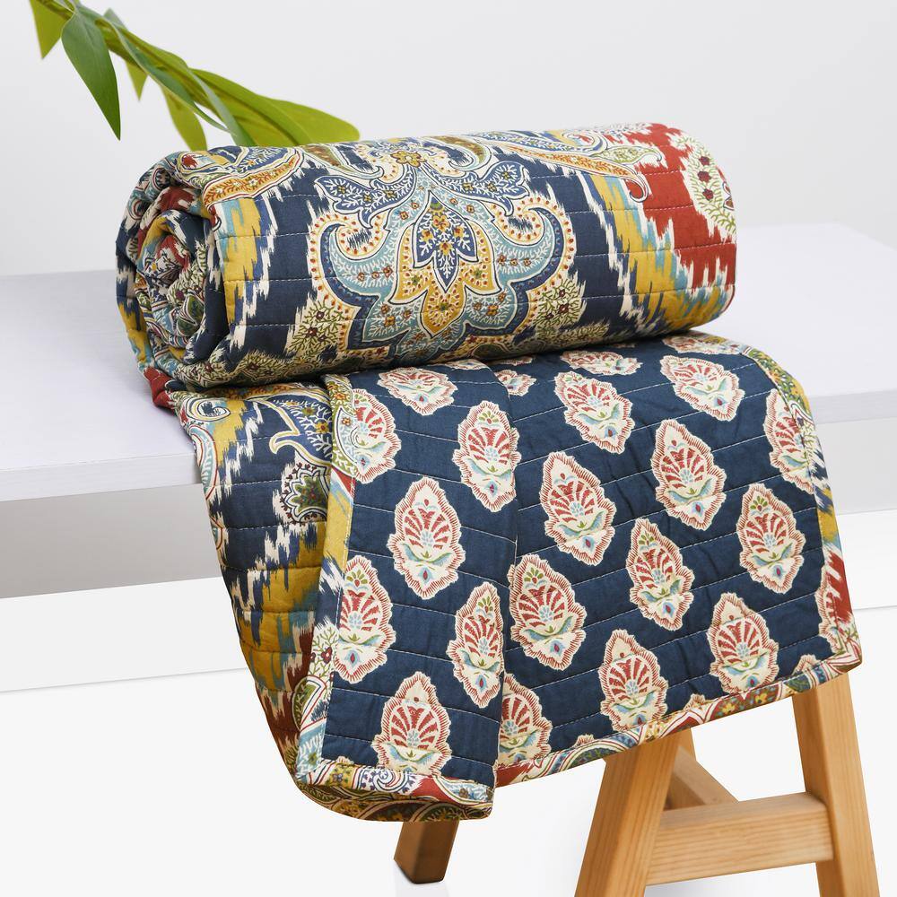 None Moreno Multi-Color Damask Quilted Cotton Throw Blanket