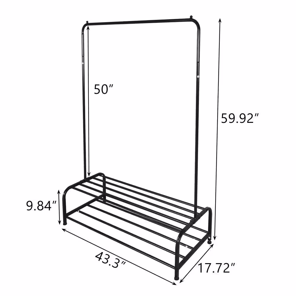 Kahomvis Black Metal Clothes Rack 43.3 in. W x 60 in. H