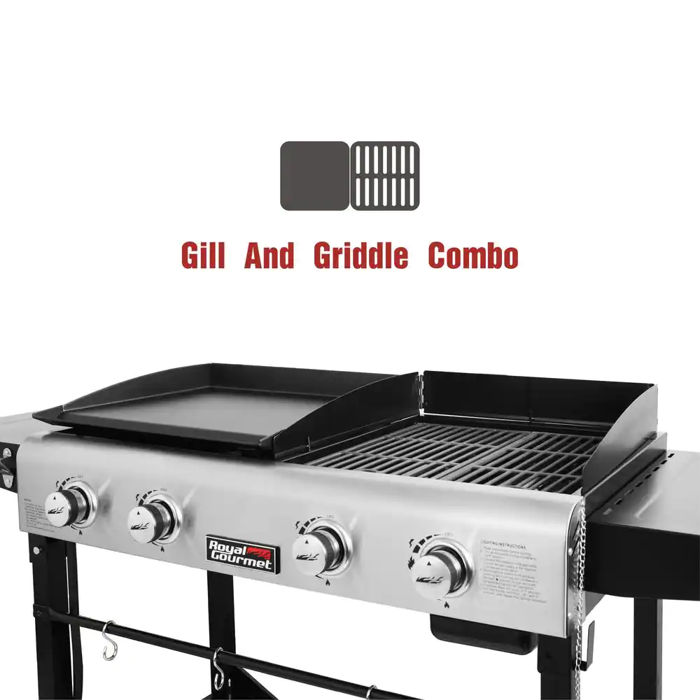 Royal Gourmet 4-Burners Portable Propane Gas Grill and Griddle Combo Grills in Black with Side Tables with Cover
