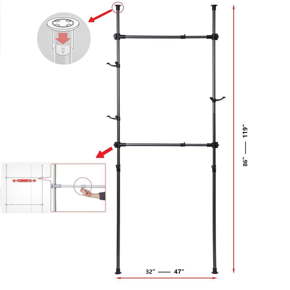 Tidoin Black Metal Clothes Rack 47 in. W x 119 in. H