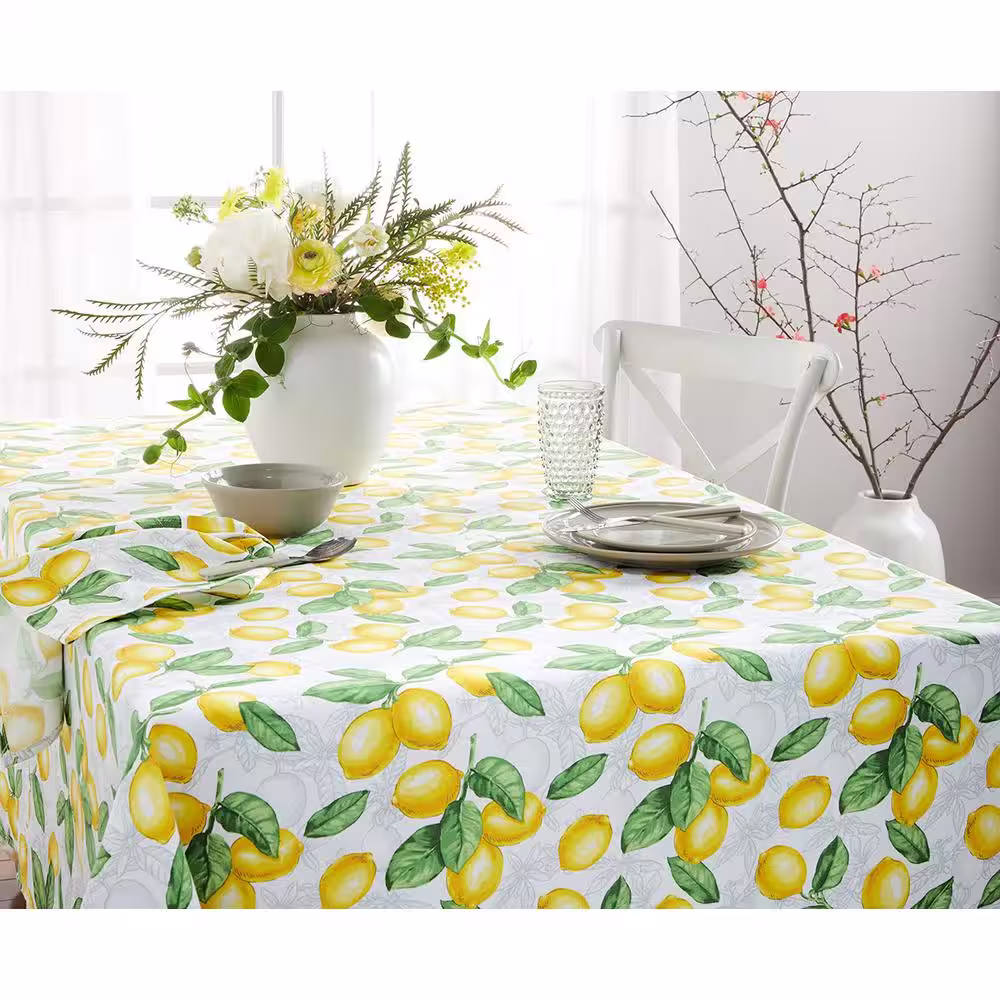 Martha Stewart Lots of Lemons 84 in. W x 60 in. L White/Yellow Cotton Blend Tablecloth