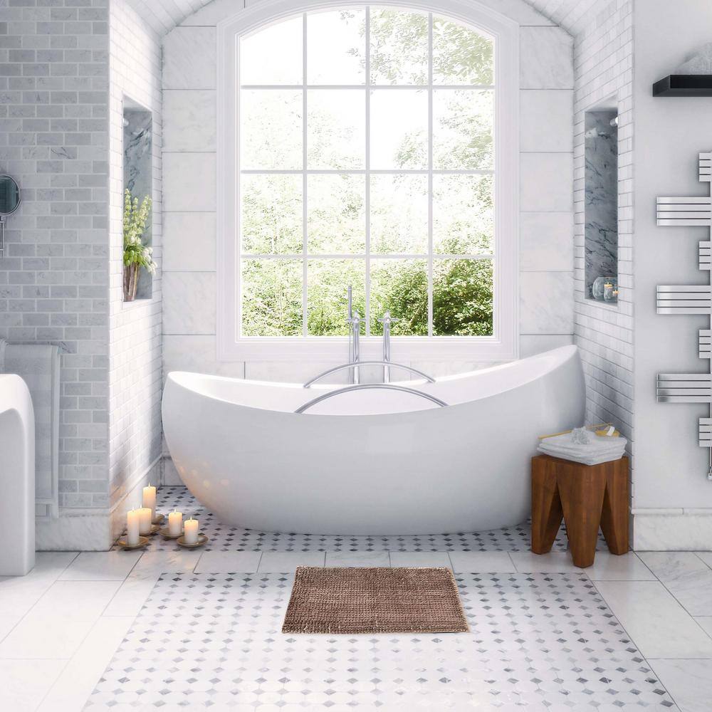 None Satiny Microfiber Bath Mat Shaggy Loop 20 X 31 - Taupe
