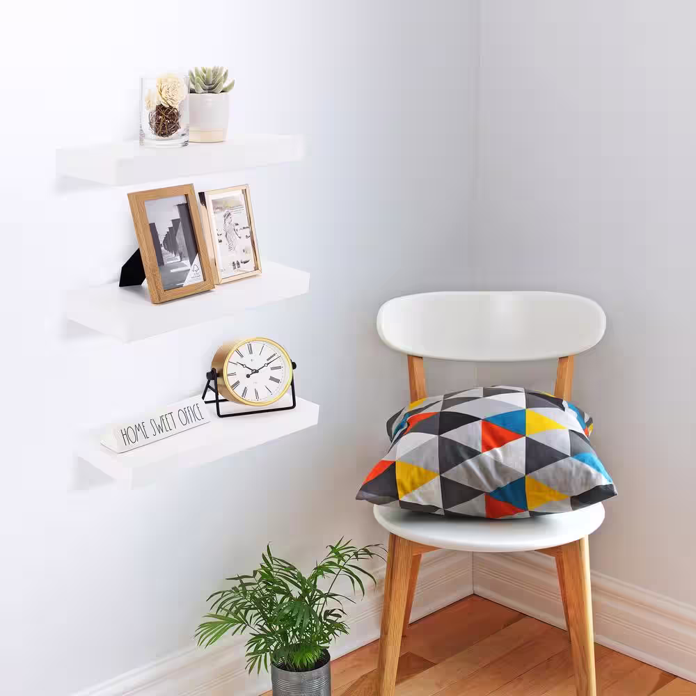 Sorbus 5.5 in. x 16 in. x 1.5 in. Classic White Wood Decorative Wall Shelves with Brackets (2-Pack)