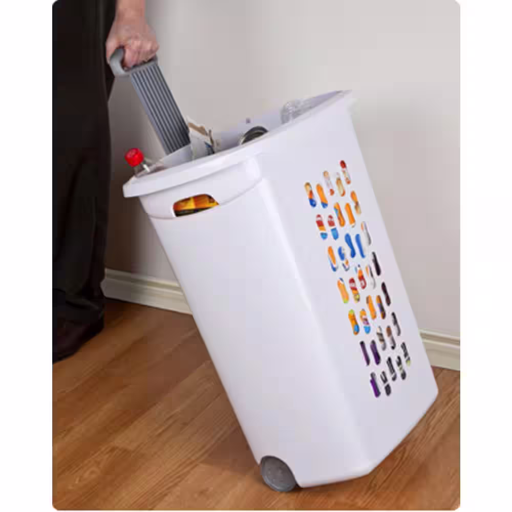 Sterilite White Laundry Hamper With Lift-Top, Wheels, And Pull Handle (6 Pack)
