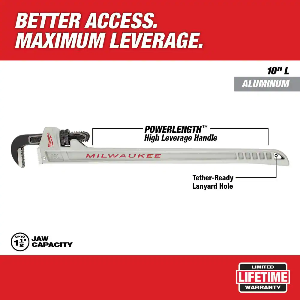Milwaukee 10 in. Aluminum Pipe Wrench with Power Length Handle