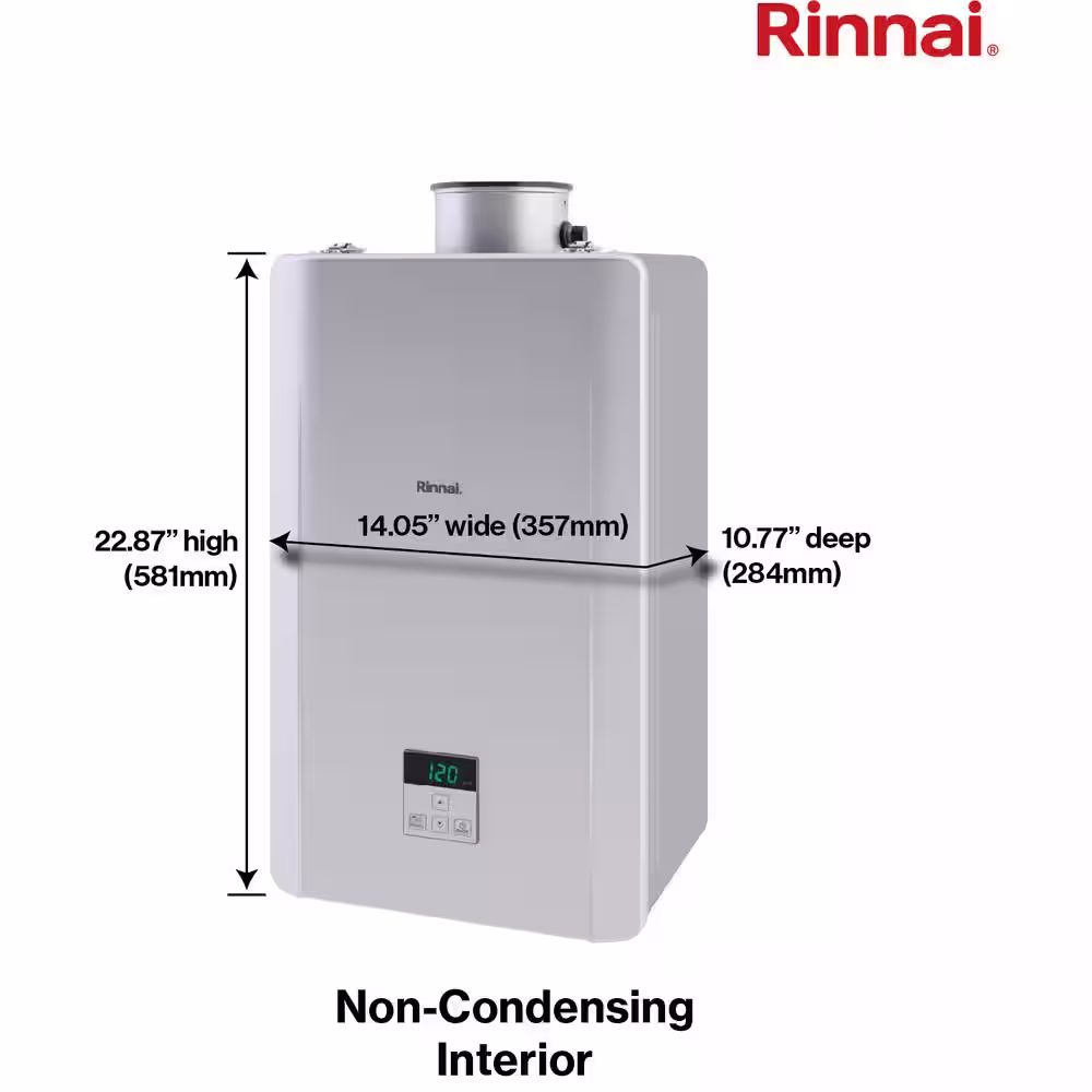 Rinnai High Efficiency Non-Condensing 5.3 GPM Residential 140,000 BTU Interior Propane Gas Tankless Water Heater