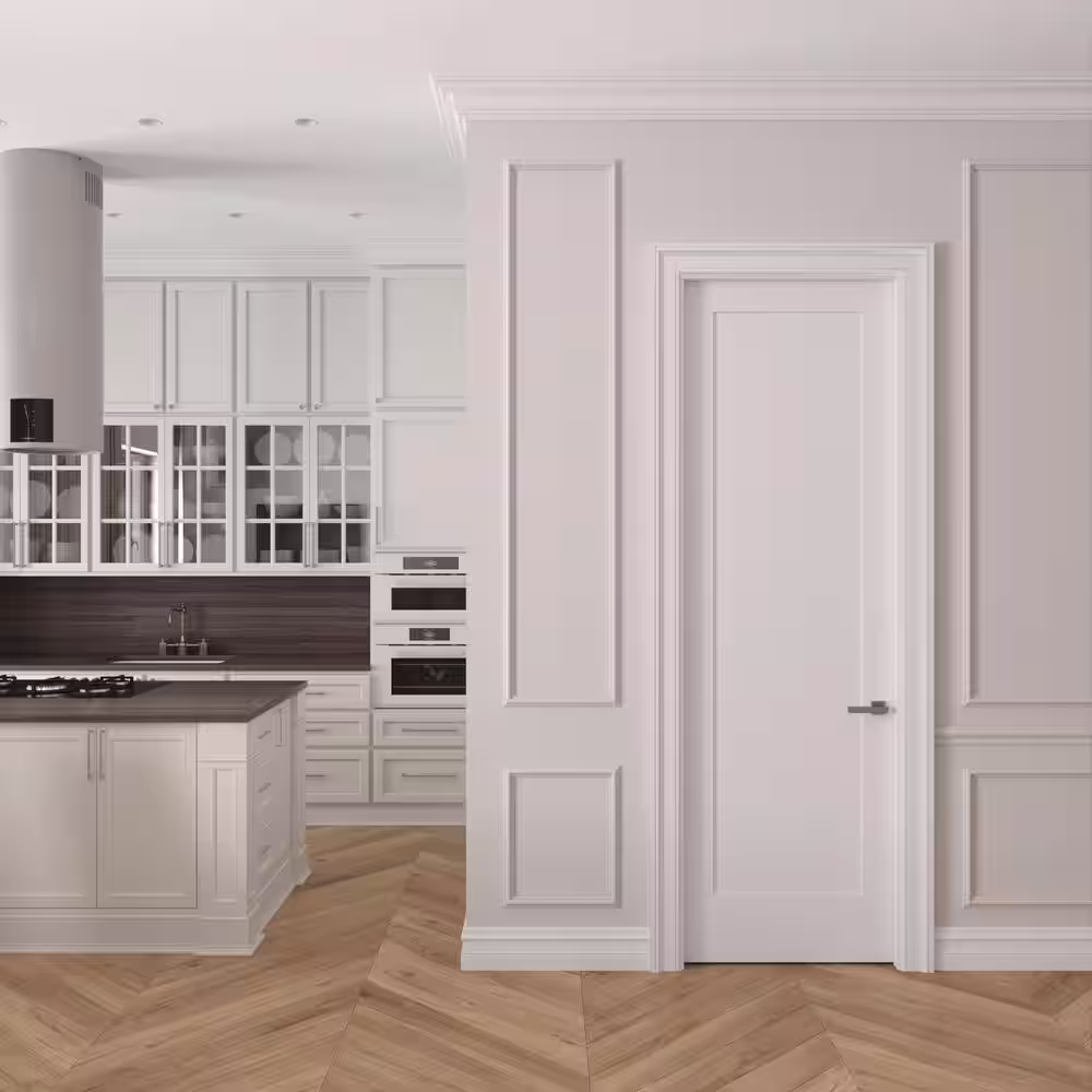 RESO 22 In. x 96 In.Right-Handed Solid Core Primed White Composite Single Pre-hung Interior Door Polished Nickel Hinges