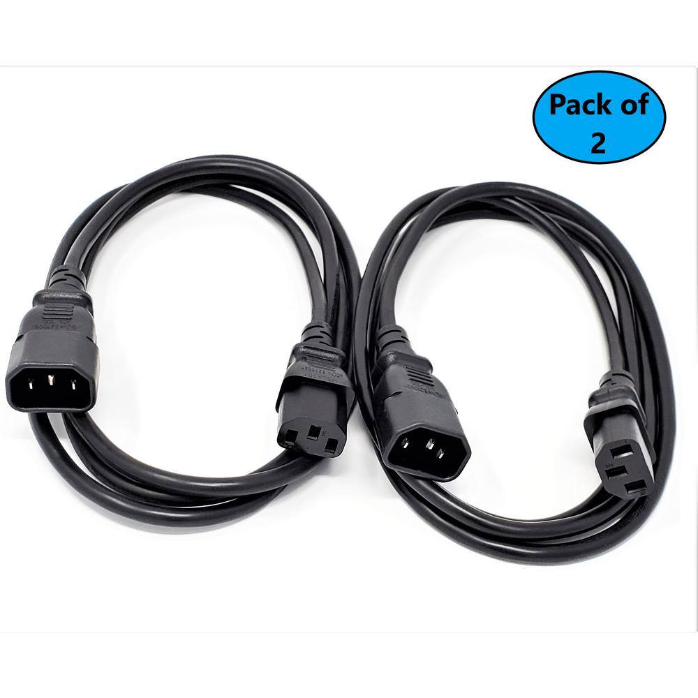 Micro Connectors, Inc 6 ft. 18 AWG AC Power Extension Cord UL Approved C13 to C14 in Black (2 per Box)