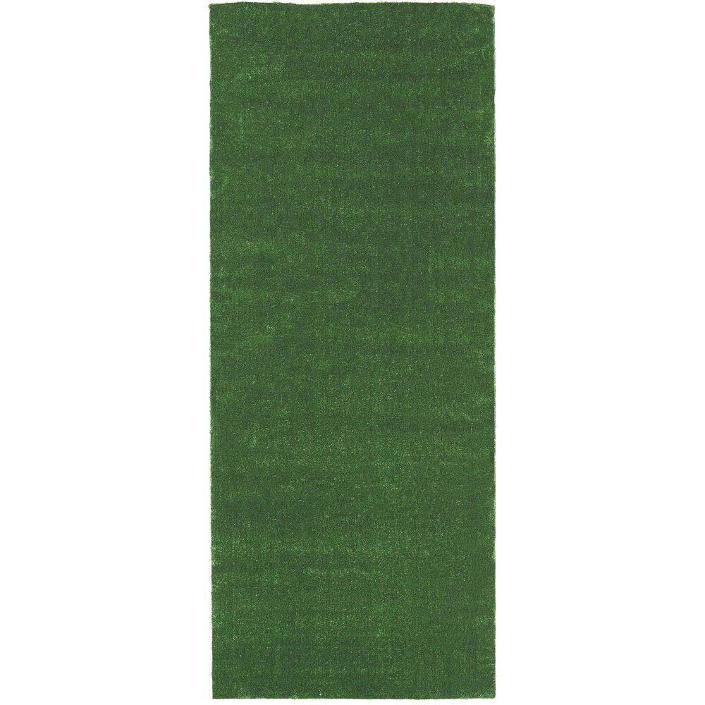 Sweet Home Stores Meadowland Collection Waterproof Solid Indoor/Outdoor 3 ft. x 28 ft. Green Artificial Grass Runner Rug