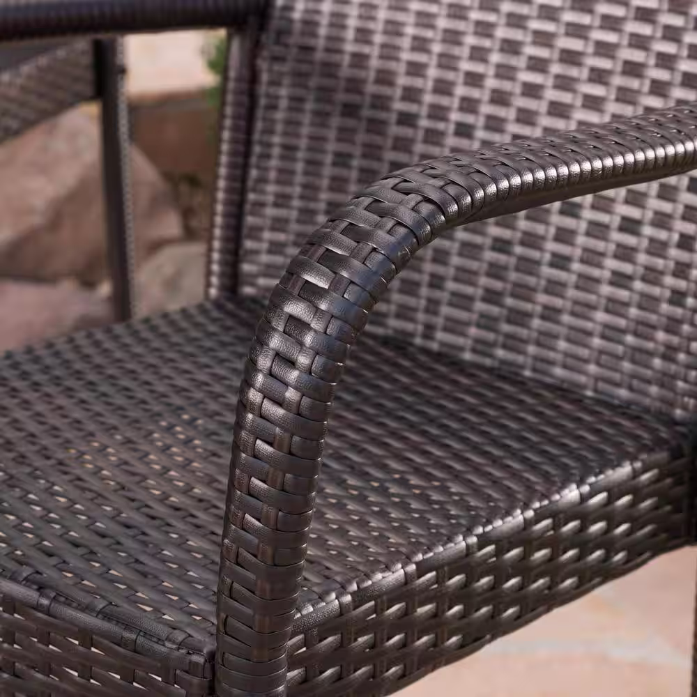 Noble House Patina Multibrown 5-Piece Faux Rattan Round Bar Height Outdoor Dining Set